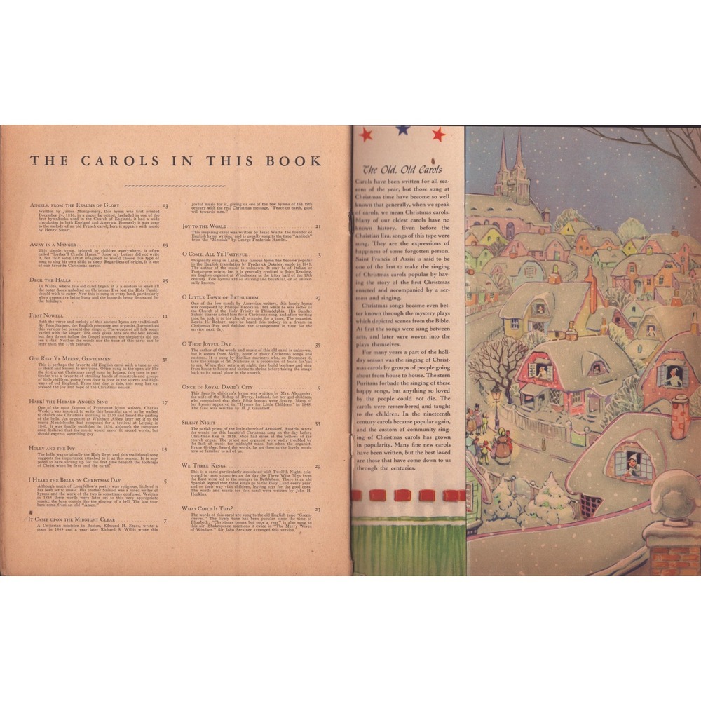 Vintage Christmas Carols Sheet Music Book Mid Century Holiday Illustrations 919 - Picture 3 of 3